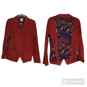 Soft Surroundings tapestry sweater jacket full zip classic.  See back & sides!